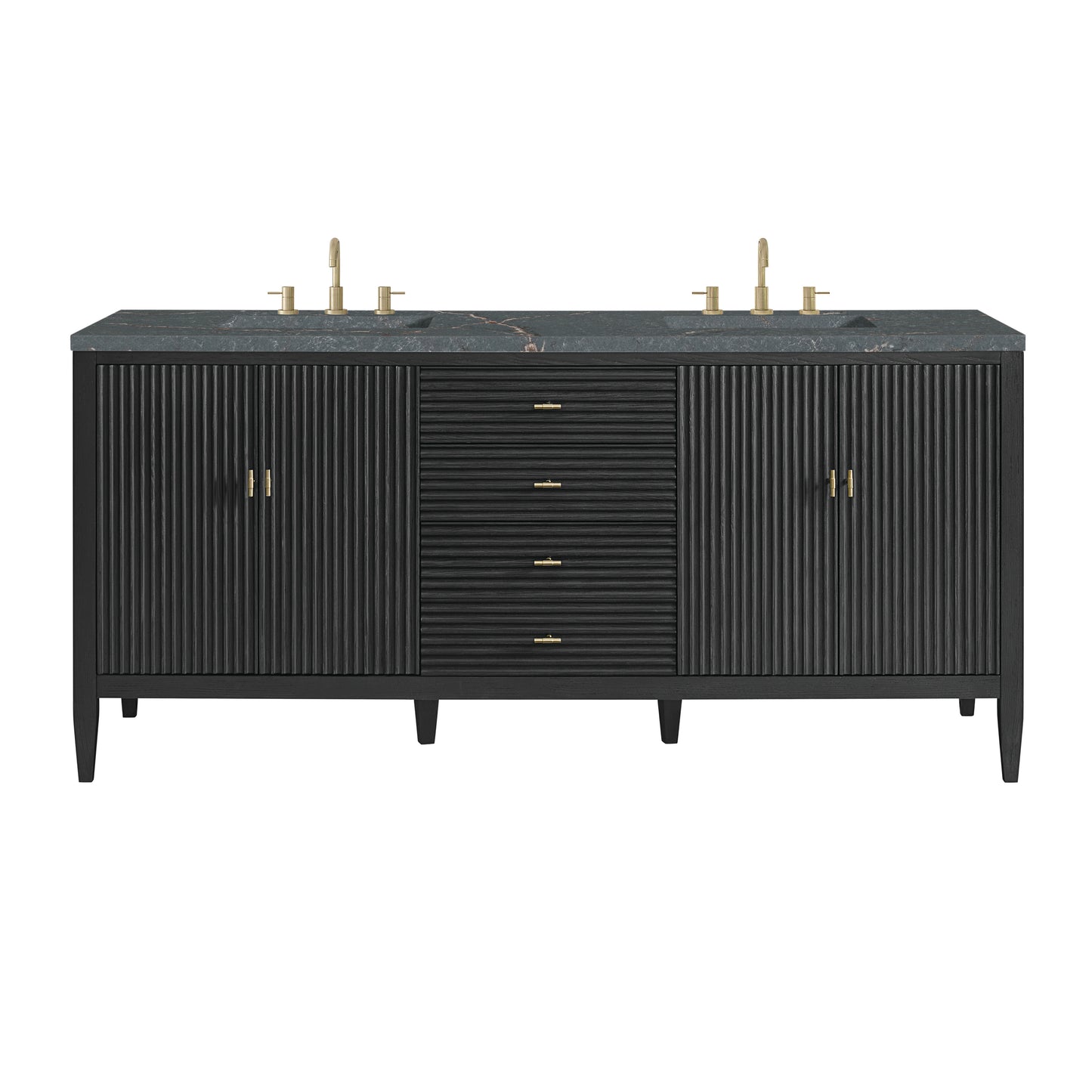 James Martin Vanities Myrrin 72" Carbon Oak Double Vanity With 3 cm Parisien Bleu Silestone Top and FreePower Wireless Charger