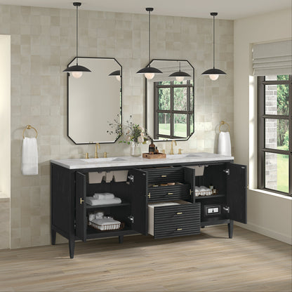 James Martin Vanities Myrrin 72" Carbon Oak Double Vanity With 3 cm Victorian Silver Quartz Top