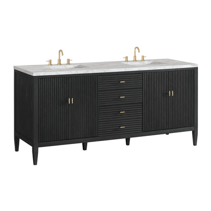 James Martin Vanities Myrrin 72" Carbon Oak Double Vanity With 3 cm Victorian Silver Quartz Top