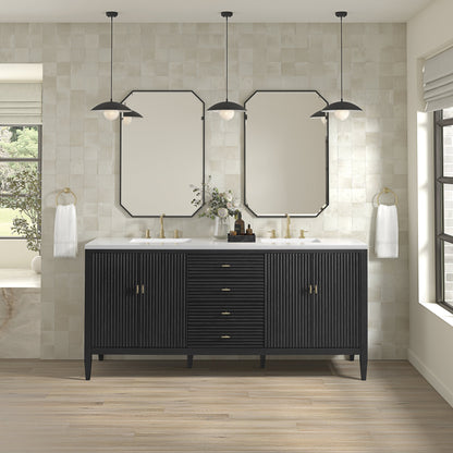 James Martin Vanities Myrrin 72" Carbon Oak Double Vanity With 3 cm White Zeus Quartz Top