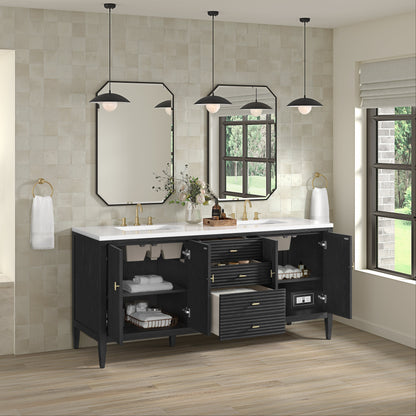 James Martin Vanities Myrrin 72" Carbon Oak Double Vanity With 3 cm White Zeus Quartz Top