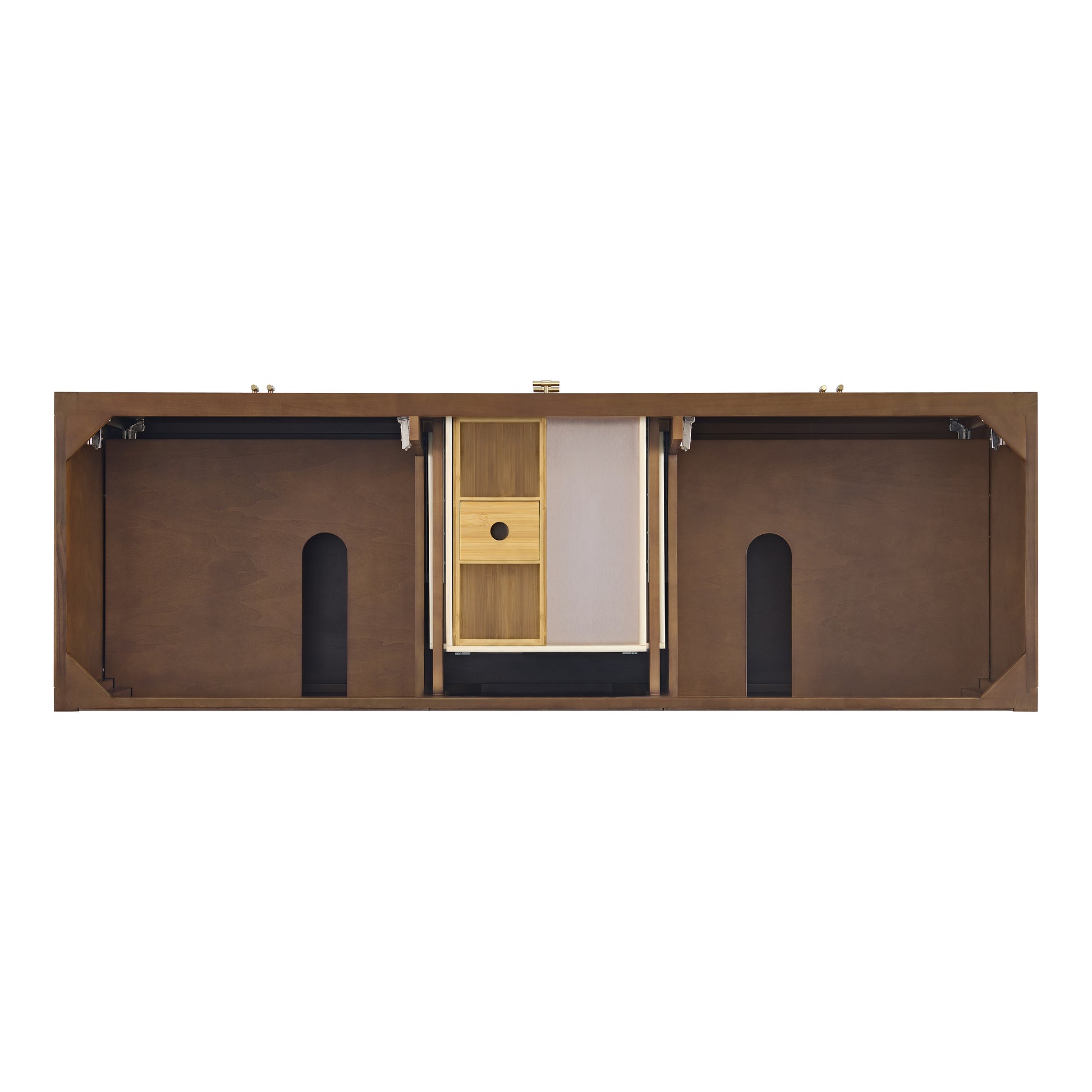 James Martin Vanities Myrrin 72" Mid-Century Walnut Double Vanity With 3 cm Ethereal Noctis Silestone Top and FreePower Wireless Charger