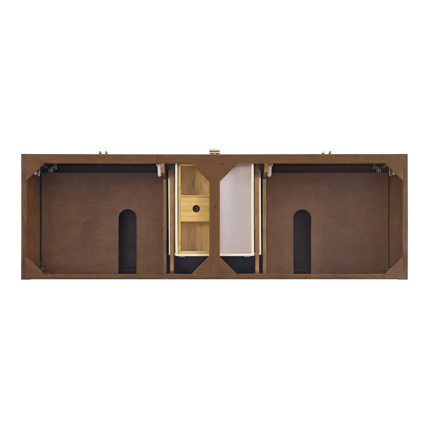 James Martin Vanities Myrrin 72" Mid Century Walnut Double Vanity With 3 cm Lime Delight Quartz Top