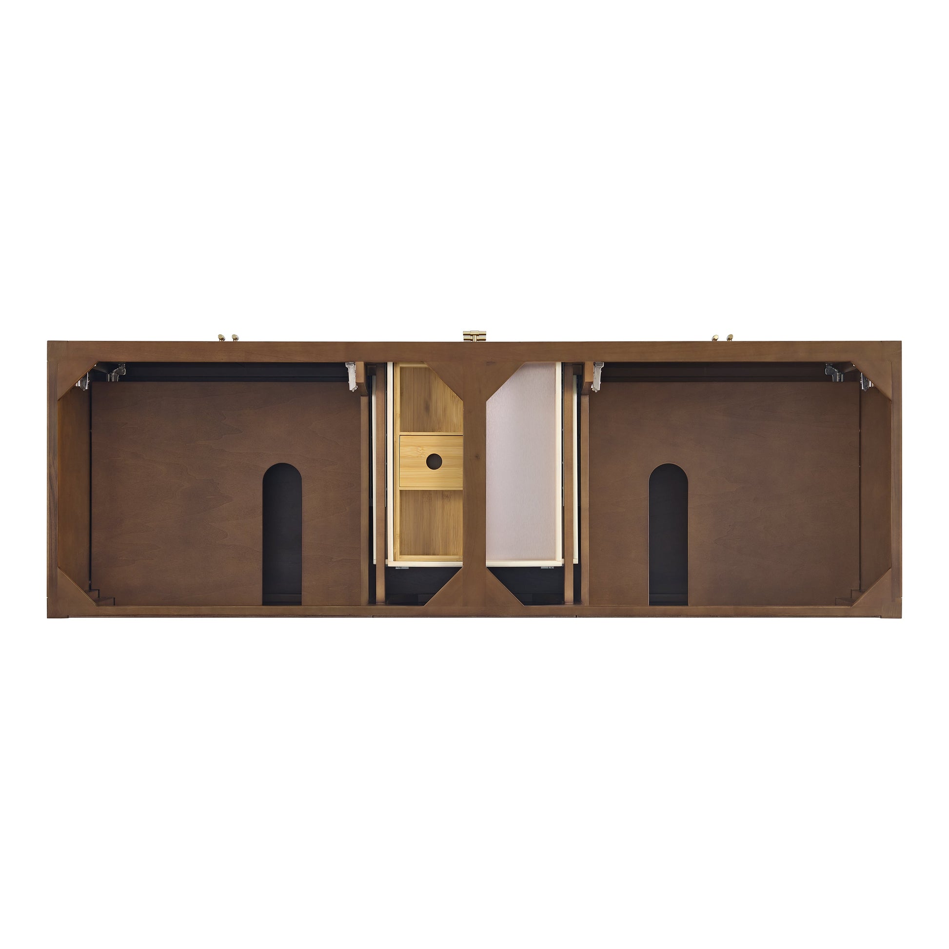 James Martin Vanities Myrrin 72" Mid Century Walnut Double Vanity With 3 cm Lime Delight Quartz Top