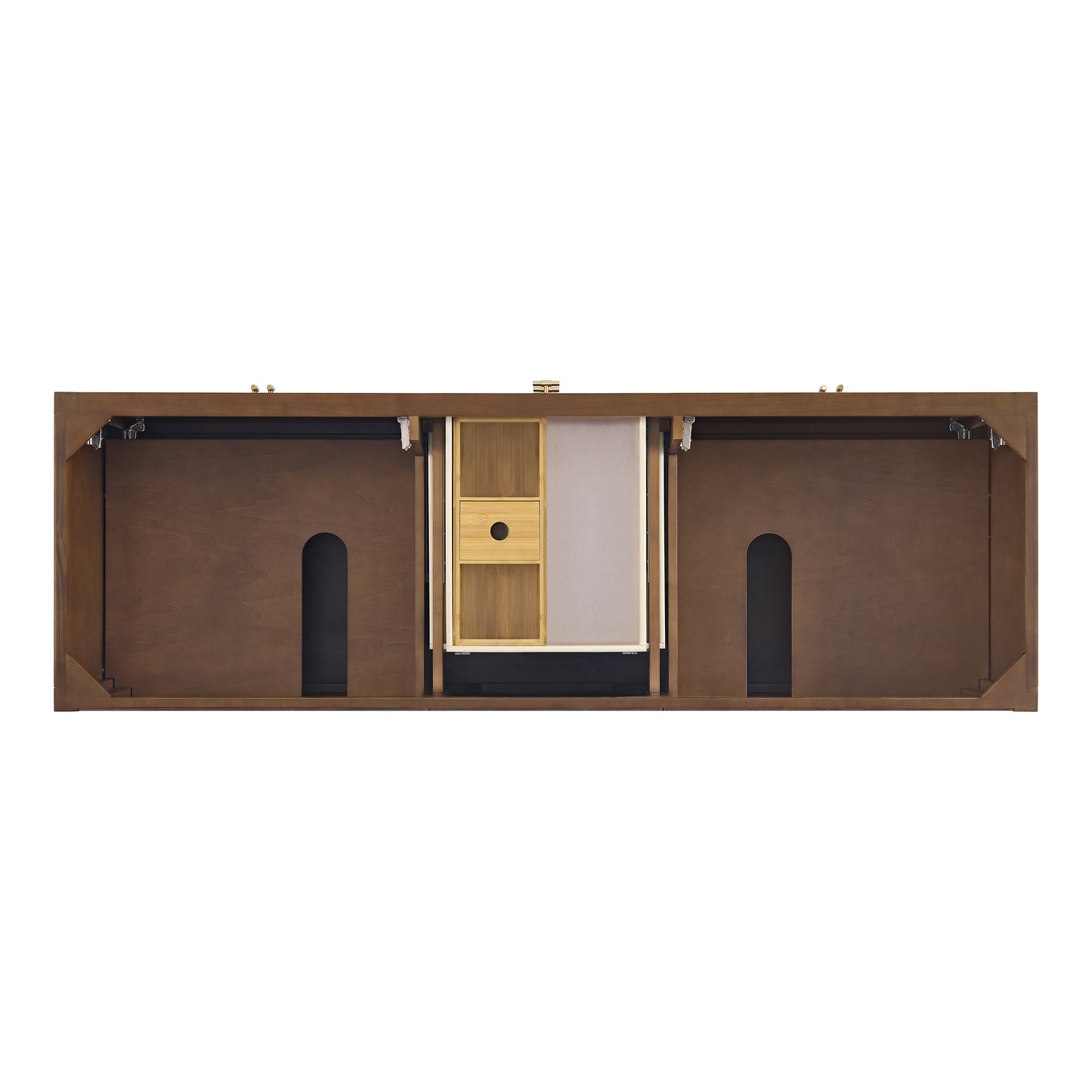 James Martin Vanities Myrrin 72" Mid-Century Walnut Double Vanity With 3 cm Parisien Bleu Silestone Top and FreePower Wireless Charger