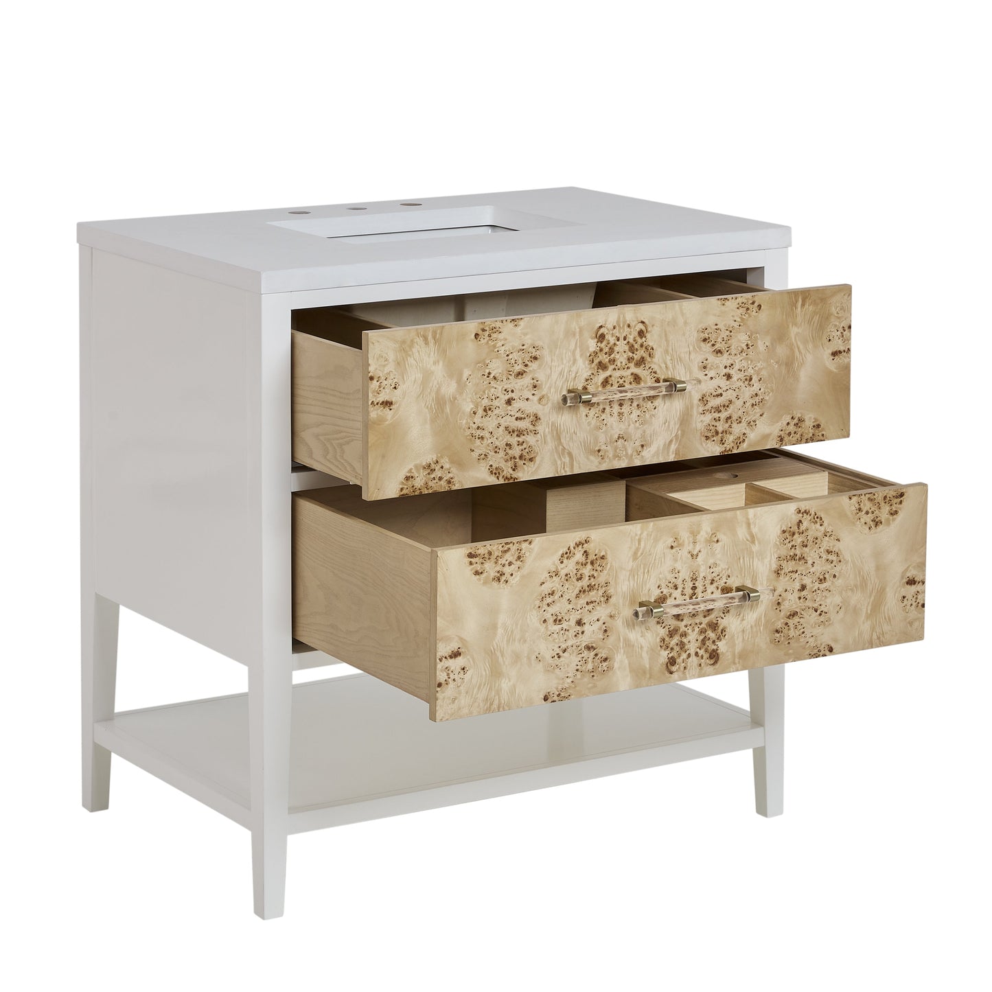 James Martin Vanities Olena 36" Light Mappa Burl and Polished White Single Vanity