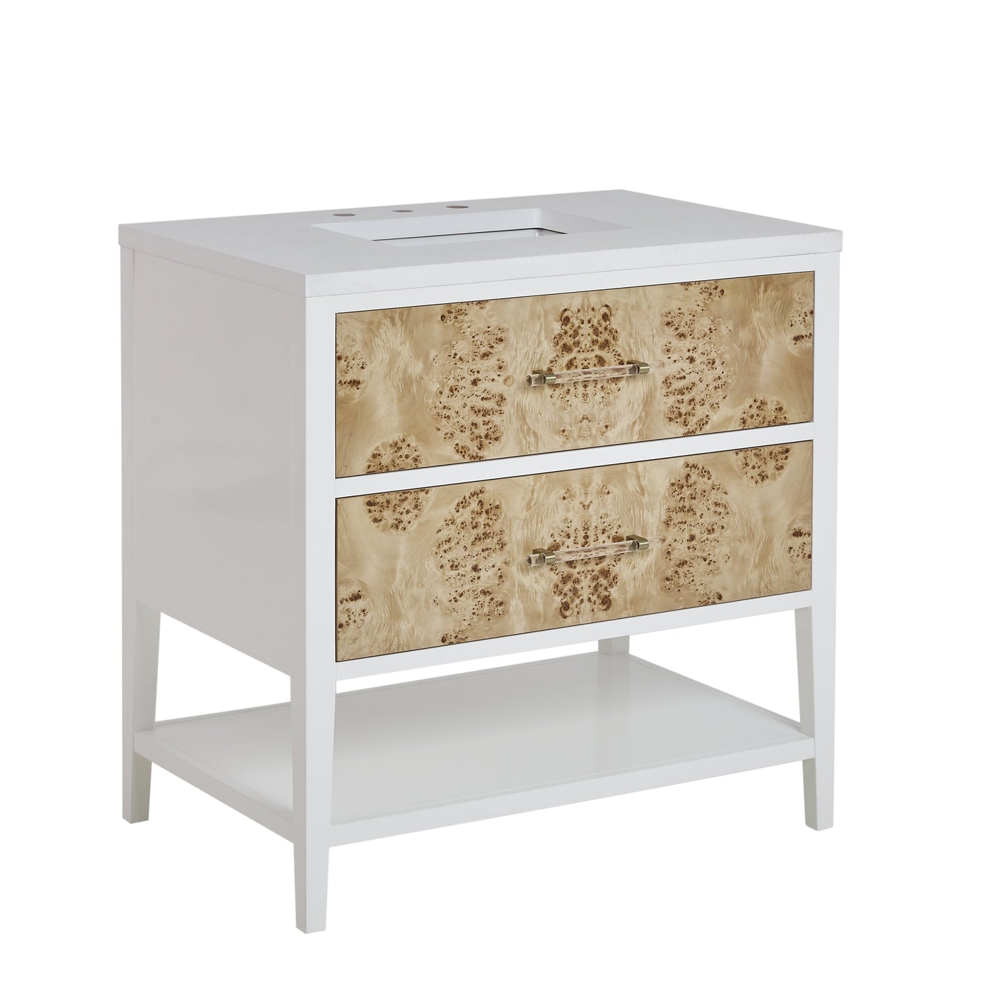 James Martin Vanities Olena 36" Light Mappa Burl and Polished White Single Vanity