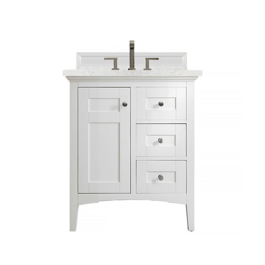 James Martin Vanities Palisades 30" Bright White Single Vanity With 3cm Eternal Jasmine Pearl Quartz Top