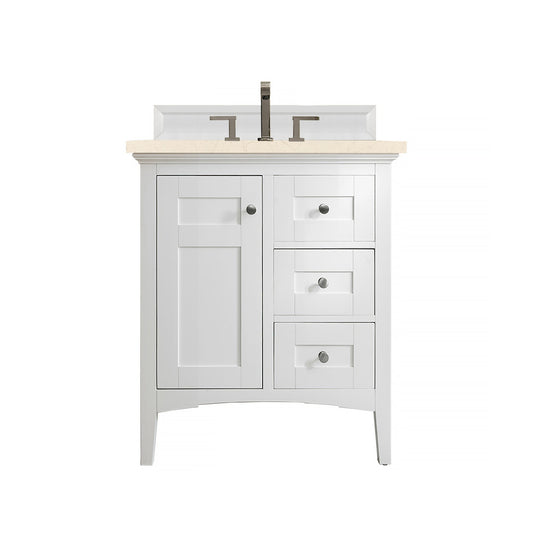 James Martin Vanities Palisades 30" Bright White Single Vanity With 3cm Eternal Marfil Quartz Top