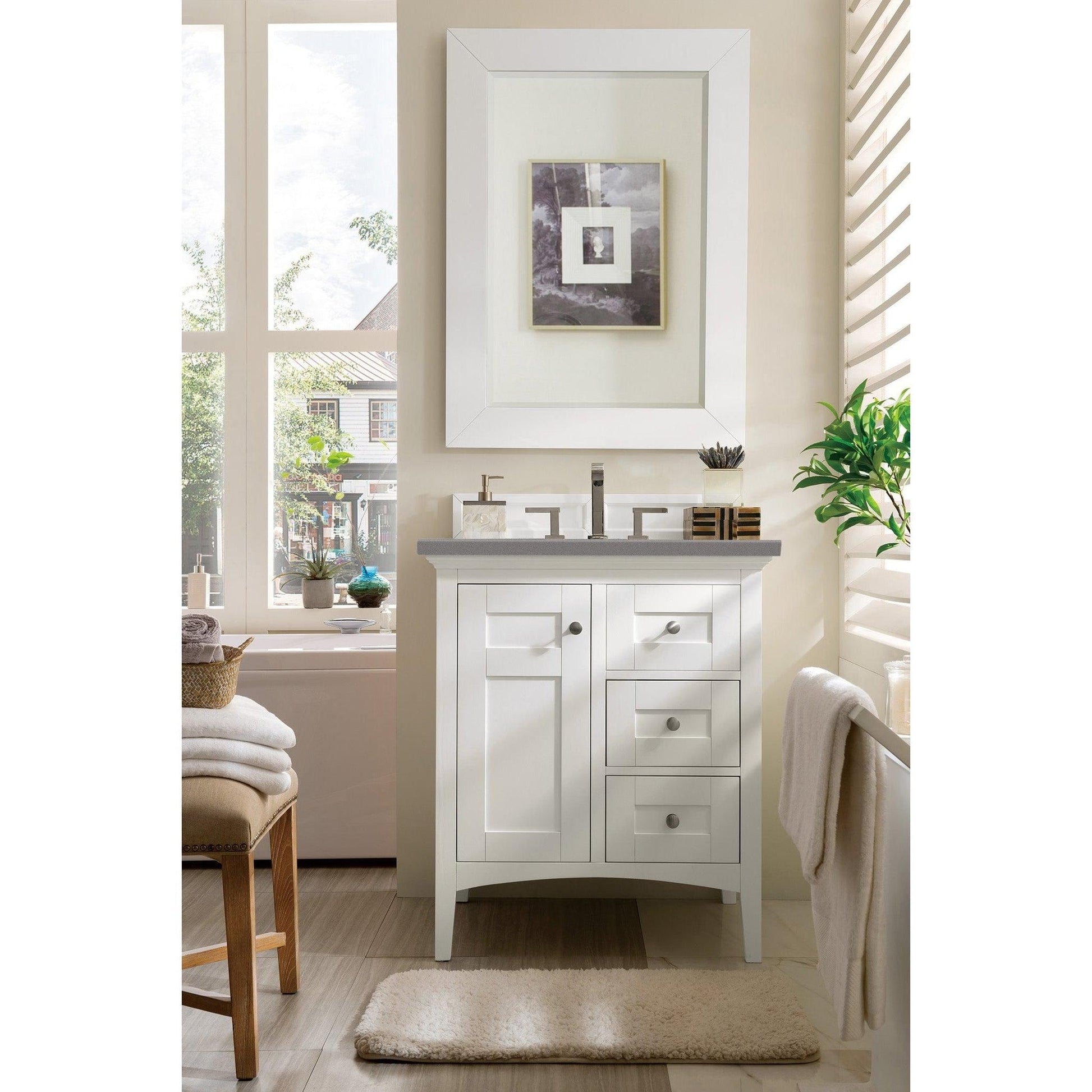 James Martin Vanities Palisades 30" Bright White Single Vanity With 3cm Grey Expo Quartz Top