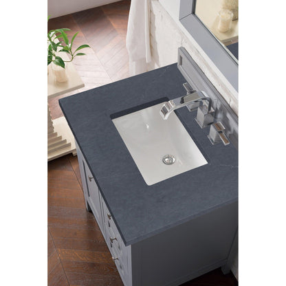 James Martin Vanities Palisades 30" Silver Gray Single Vanity With 3cm Charcoal Soapstone Quartz Top