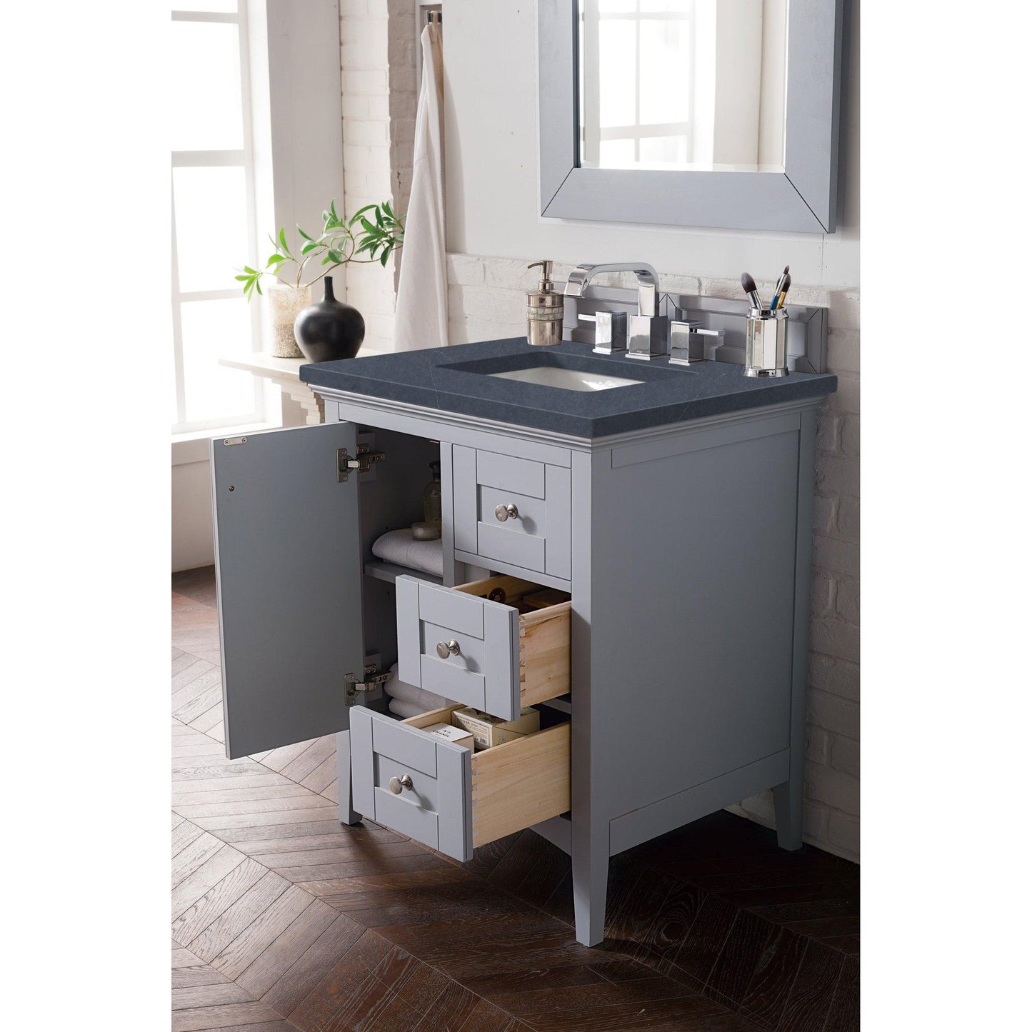 James Martin Vanities Palisades 30" Silver Gray Single Vanity With 3cm Charcoal Soapstone Quartz Top