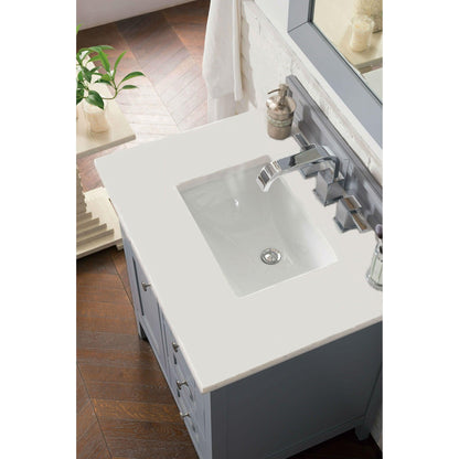 James Martin Vanities Palisades 30" Silver Gray Single Vanity With 3cm White Zeus Quartz Top