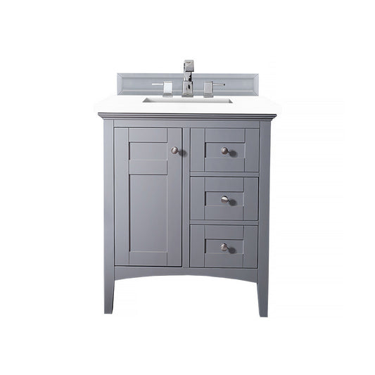 James Martin Vanities Palisades 30" Silver Gray Single Vanity With 3cm White Zeus Quartz Top