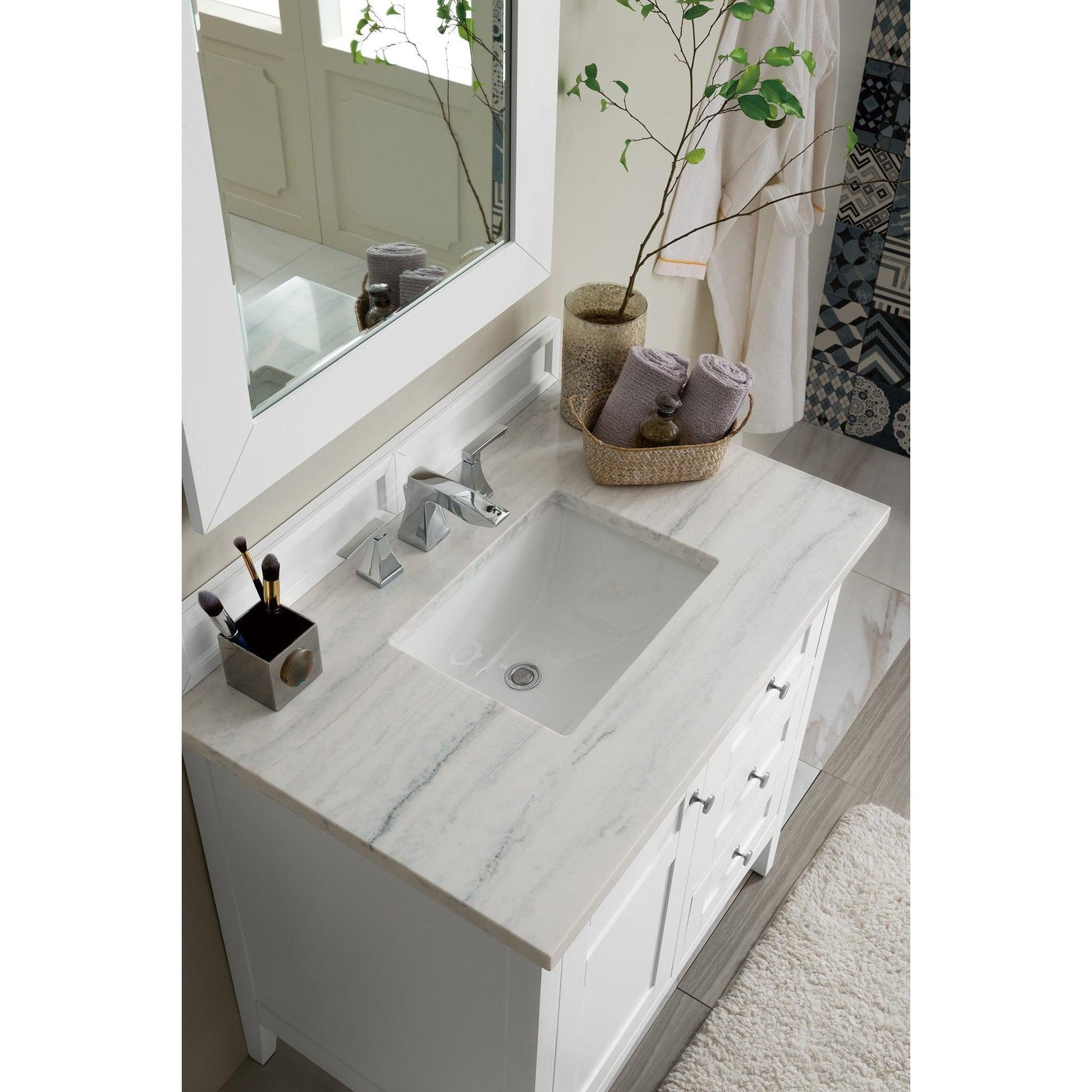 James Martin Vanities Palisades 36" Bright White Single Vanity With 3cm Arctic Fall Solid Surface Top