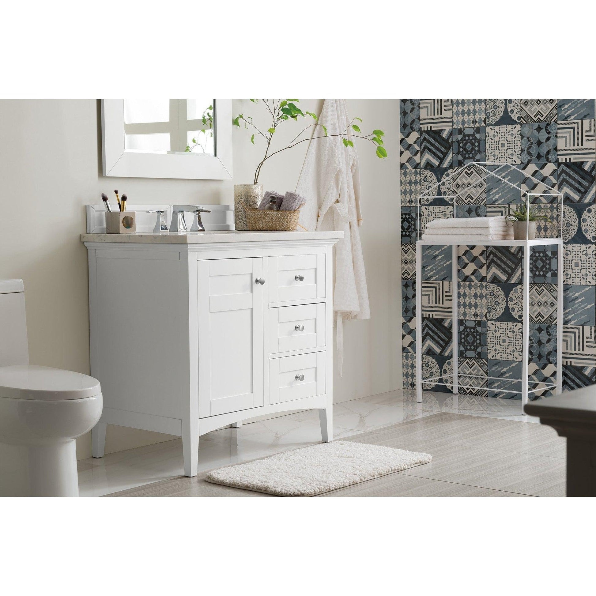 James Martin Vanities Palisades 36" Bright White Single Vanity With 3cm Arctic Fall Solid Surface Top