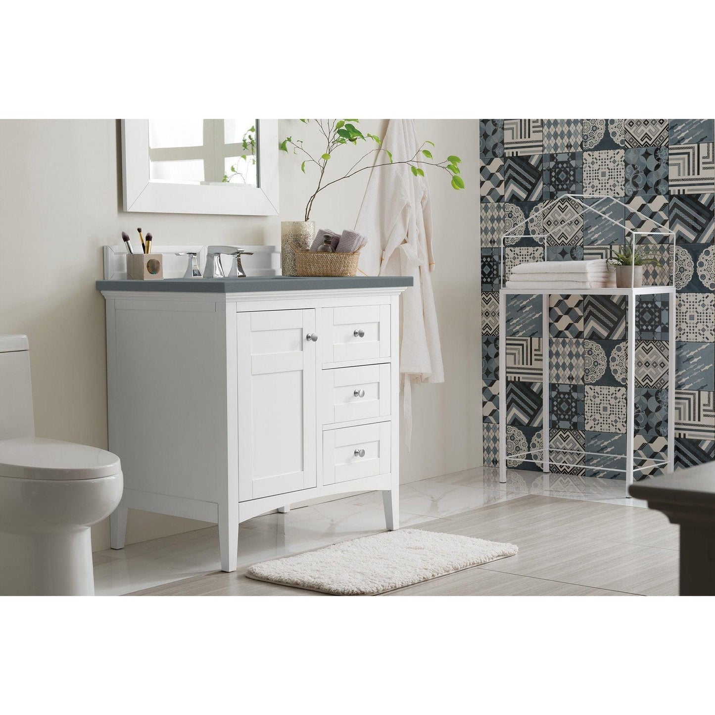 James Martin Vanities Palisades 36" Bright White Single Vanity With 3cm Cala Blue Quartz Top