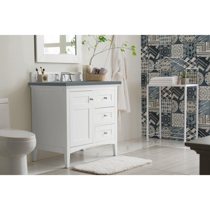 James Martin Vanities Palisades 36" Bright White Single Vanity With 3cm Cala Blue Quartz Top