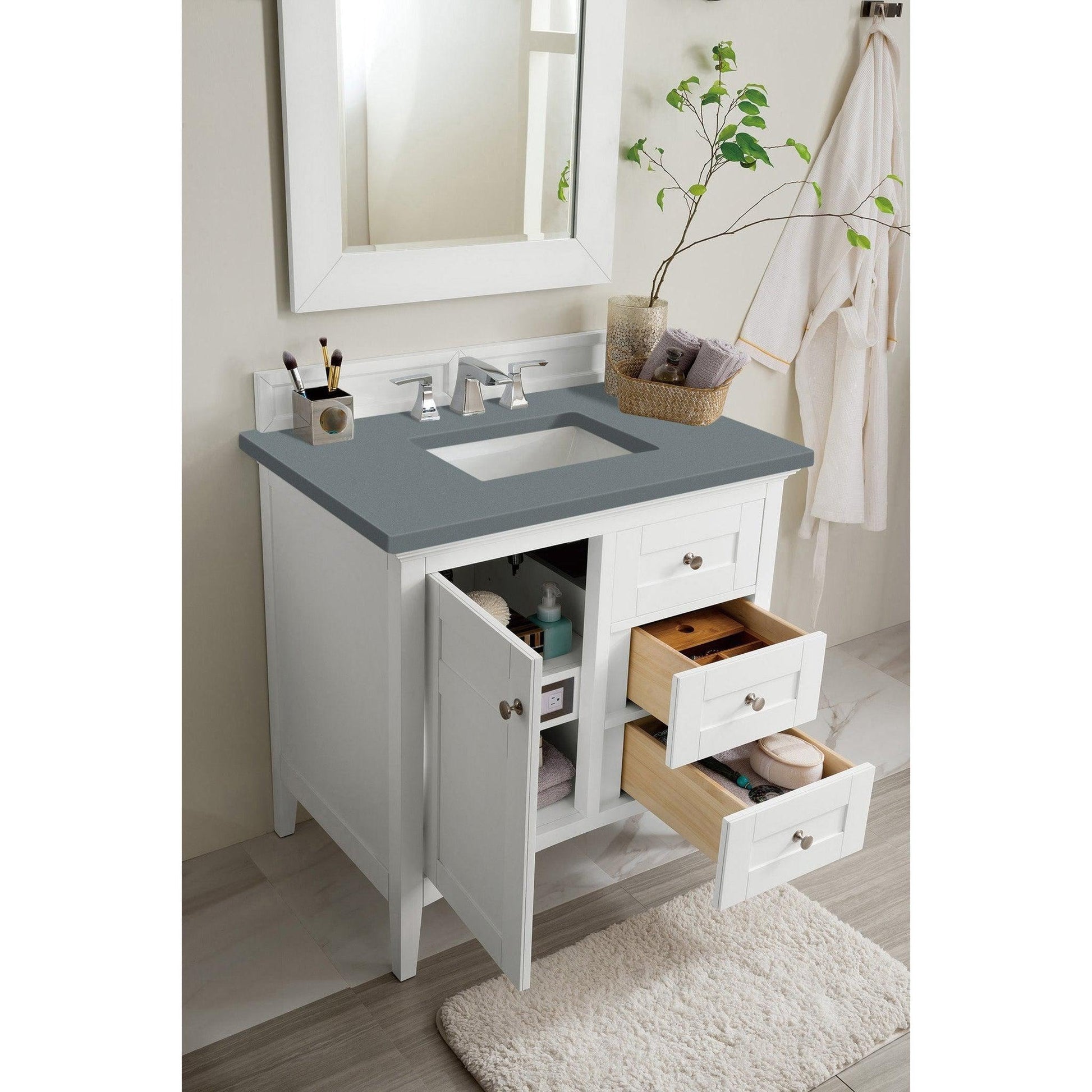 James Martin Vanities Palisades 36" Bright White Single Vanity With 3cm Cala Blue Quartz Top