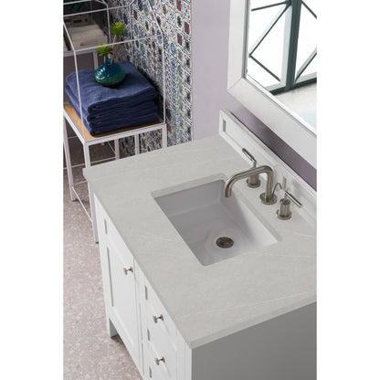 James Martin Vanities Palisades 36" Bright White Single Vanity With 3cm Eternal Serena Quartz Top