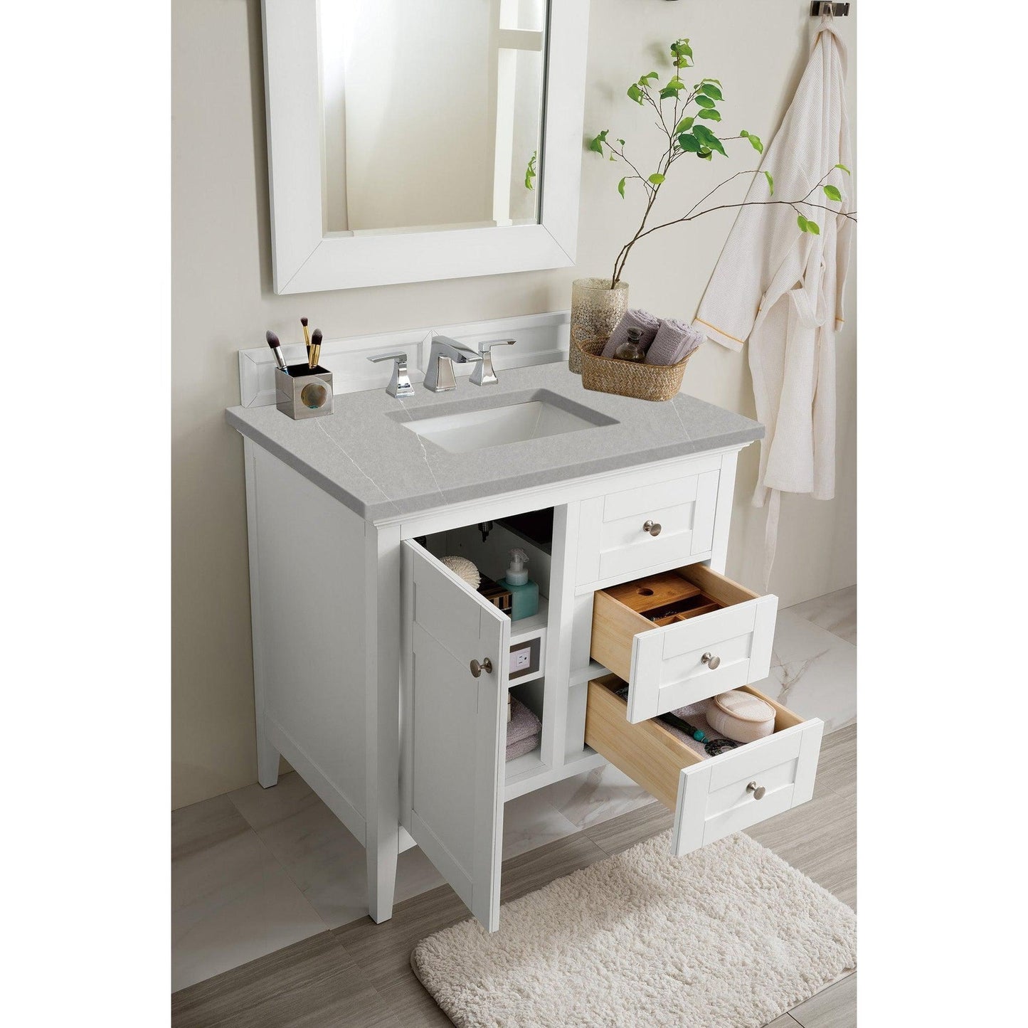 James Martin Vanities Palisades 36" Bright White Single Vanity With 3cm Eternal Serena Quartz Top