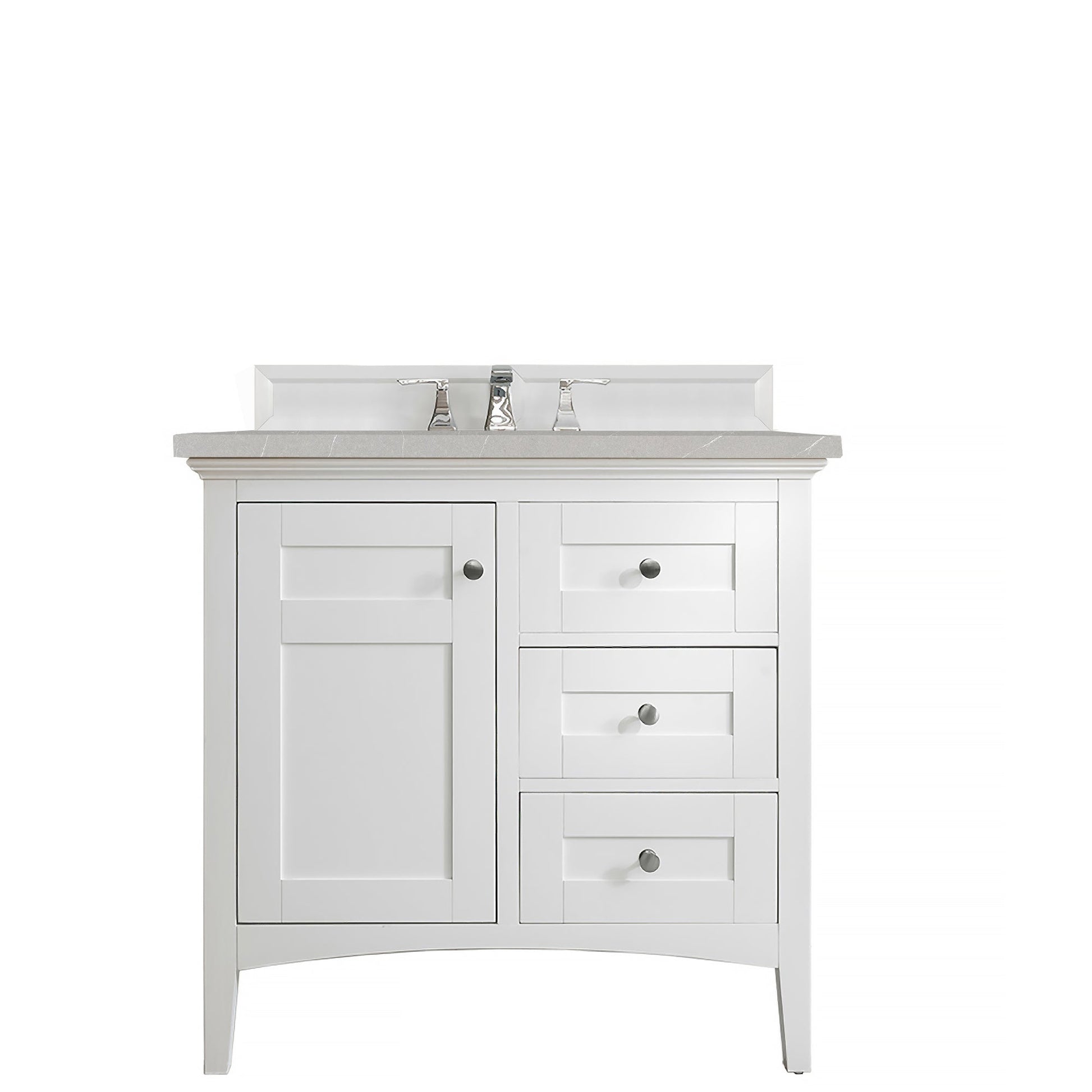 James Martin Vanities Palisades 36" Bright White Single Vanity With 3cm Eternal Serena Quartz Top