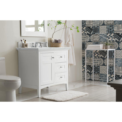 James Martin Vanities Palisades 36" Bright White Single Vanity With 3cm Ethereal Noctis Quartz Top