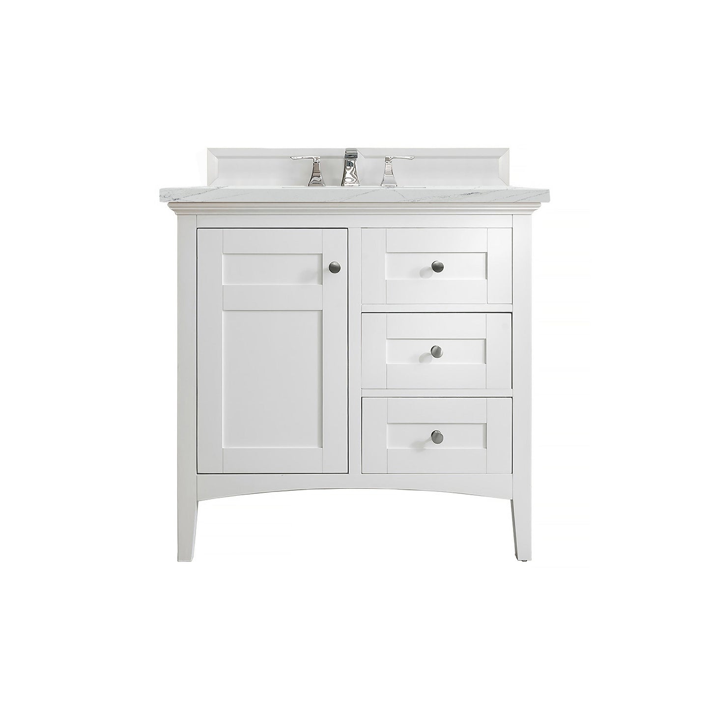 James Martin Vanities Palisades 36" Bright White Single Vanity With 3cm Ethereal Noctis Quartz Top