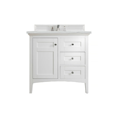 James Martin Vanities Palisades 36" Bright White Single Vanity With 3cm Ethereal Noctis Quartz Top