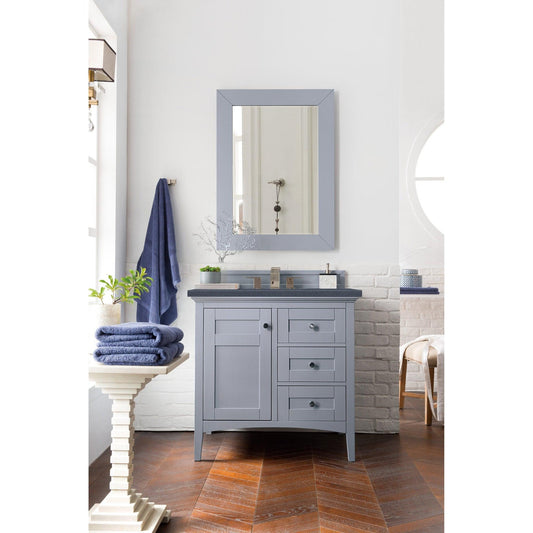 James Martin Vanities Palisades 36" Silver Gray Single Vanity With 3cm Charcoal Soapstone Quartz Top