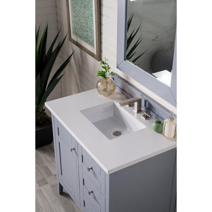 James Martin Vanities Palisades 36" Silver Gray Single Vanity With 3cm White Zeus Quartz Top