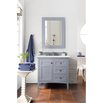 James Martin Vanities Palisades 36" Silver Gray Single Vanity With 3cm White Zeus Quartz Top