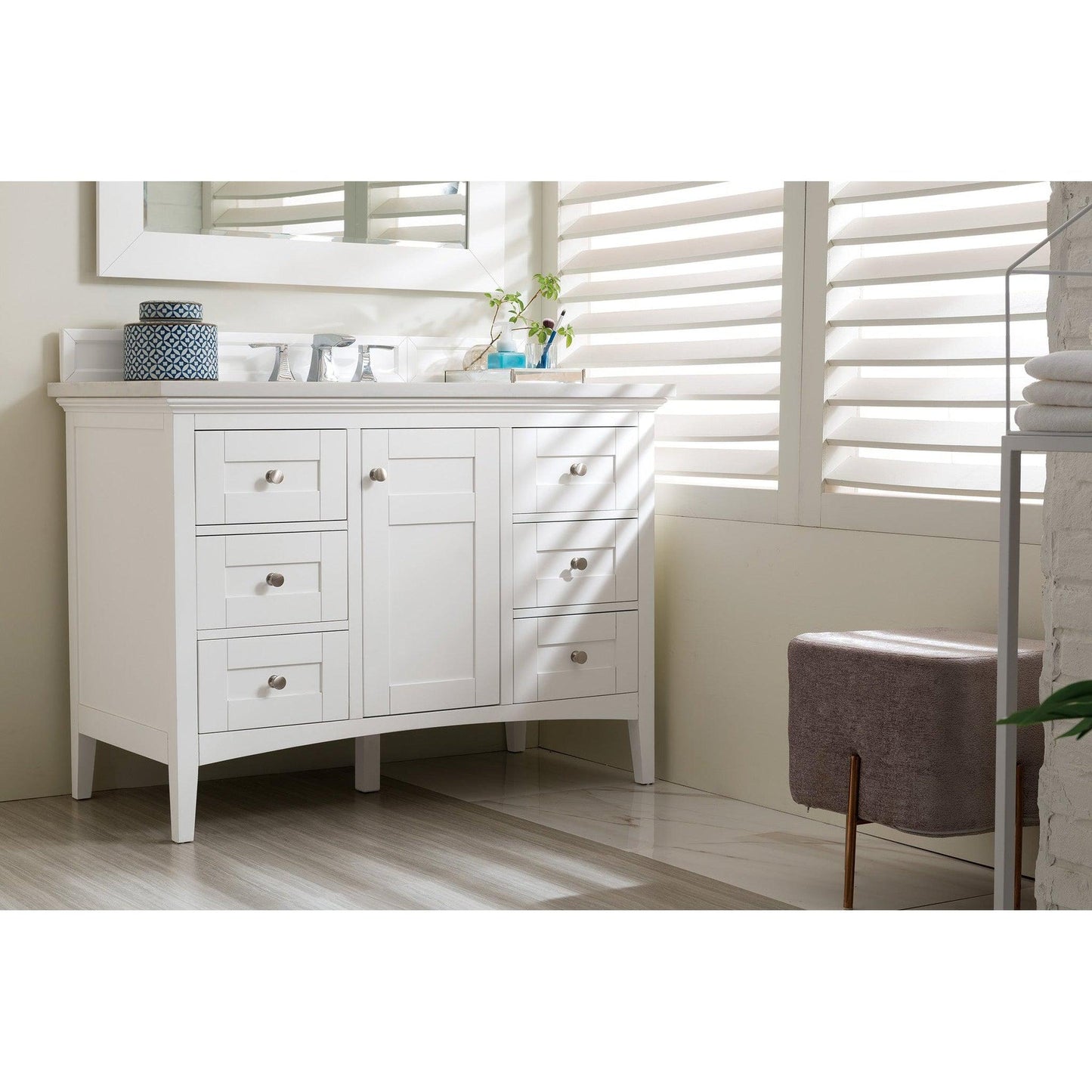 James Martin Vanities Palisades 48" Bright White Single Vanity With 3cm Arctic Fall Solid Surface Top