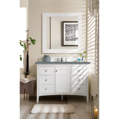 James Martin Vanities Palisades 48" Bright White Single Vanity With 3cm Cala Blue Quartz Top