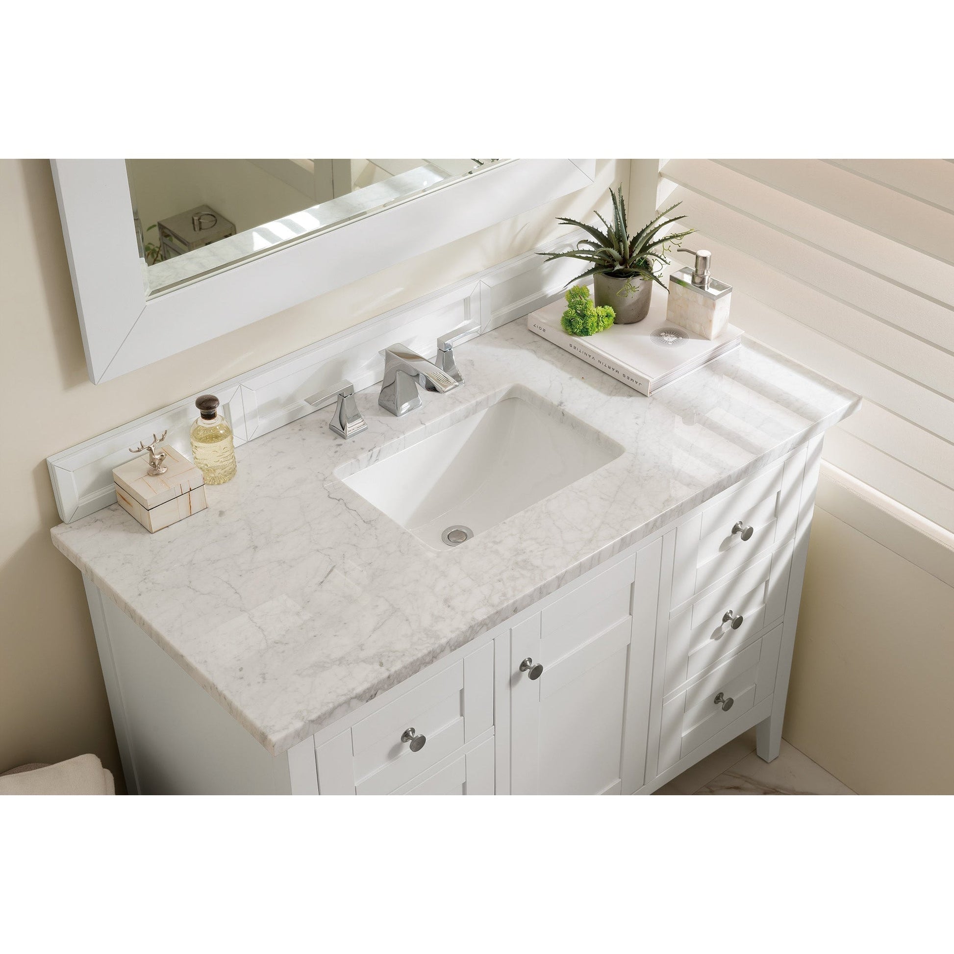 James Martin Vanities Palisades 48" Bright White Single Vanity With 3cm Carrara Marble Top