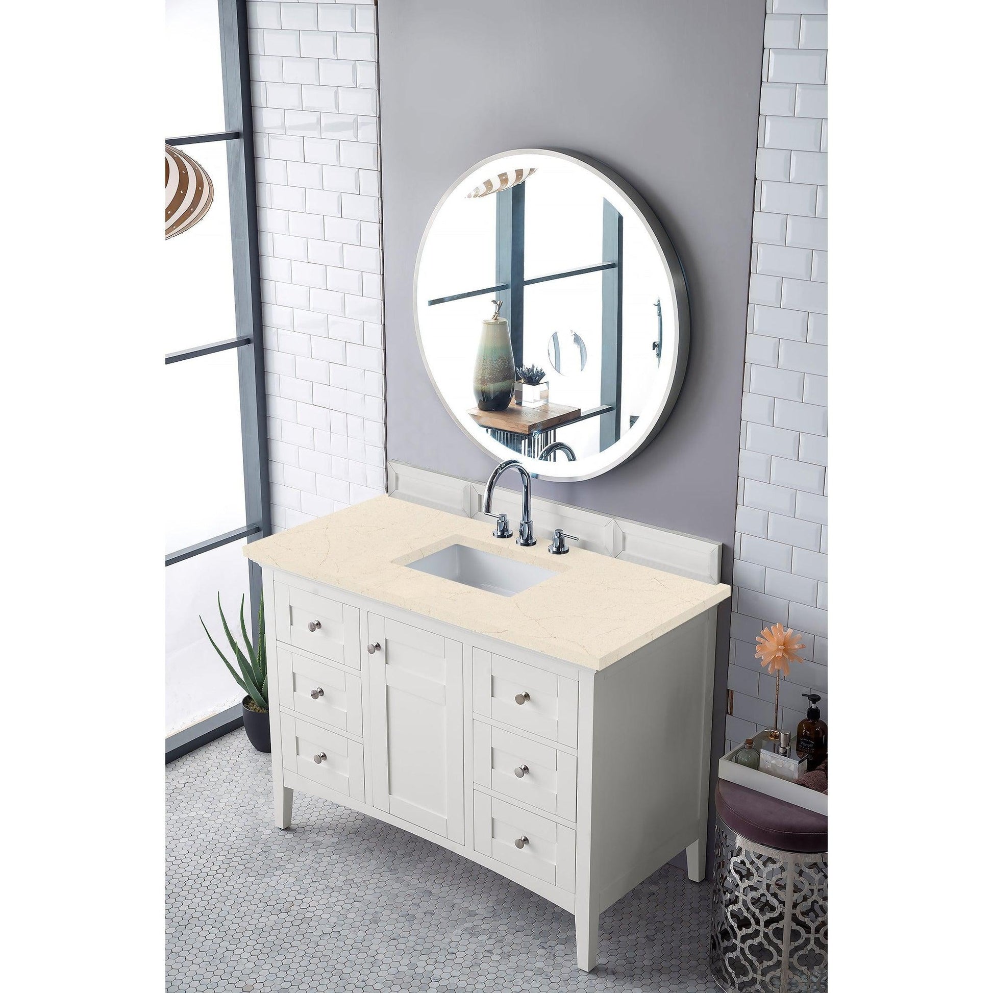 James Martin Vanities Palisades 48" Bright White Single Vanity With 3cm Eternal Marfil Quartz Top