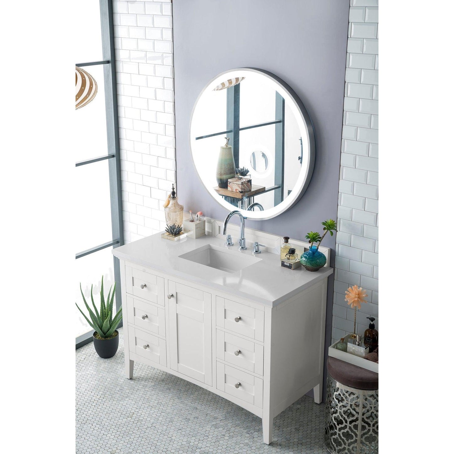 James Martin Vanities Palisades 48" Bright White Single Vanity With 3cm White Zeus Quartz Top