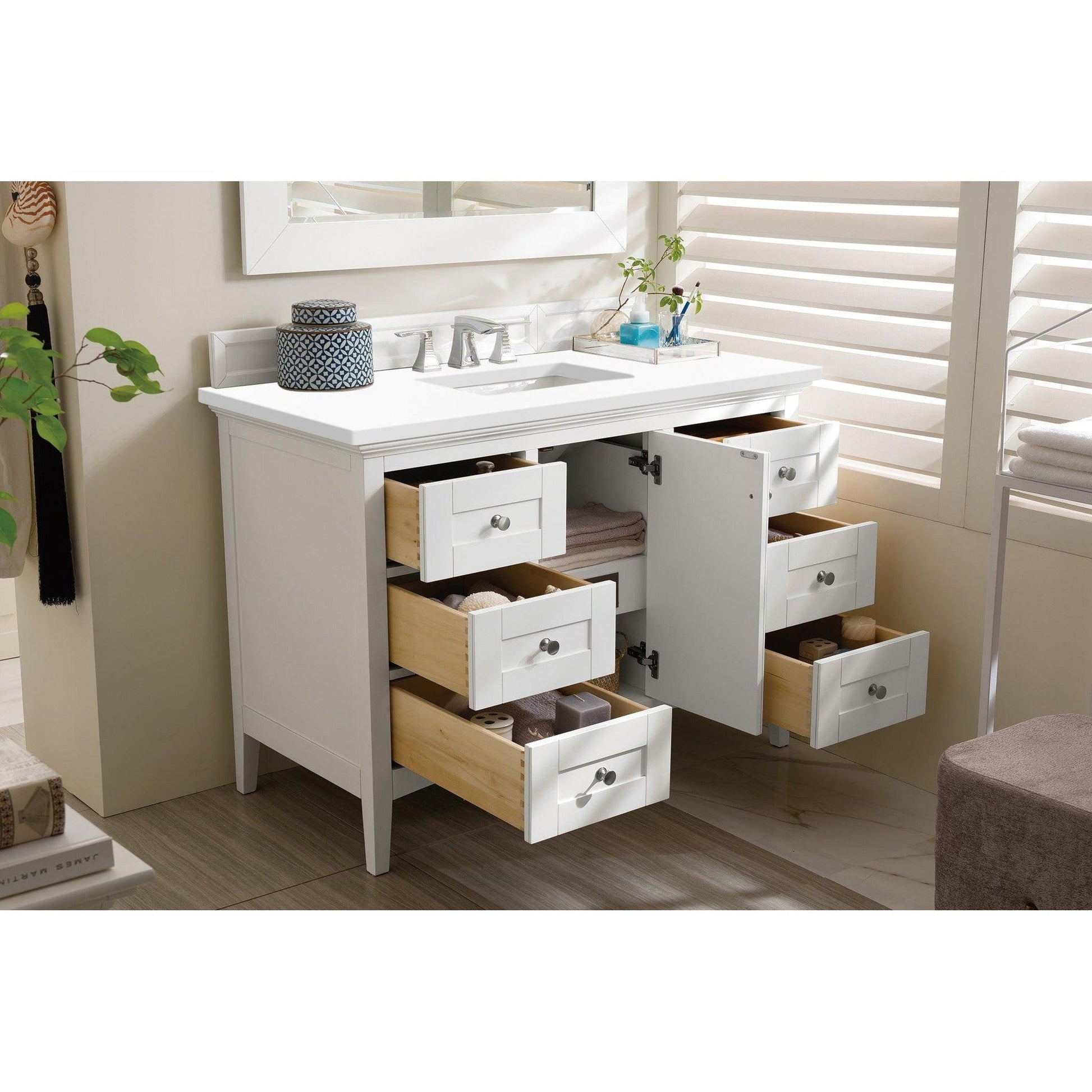 James Martin Vanities Palisades 48" Bright White Single Vanity With 3cm White Zeus Quartz Top