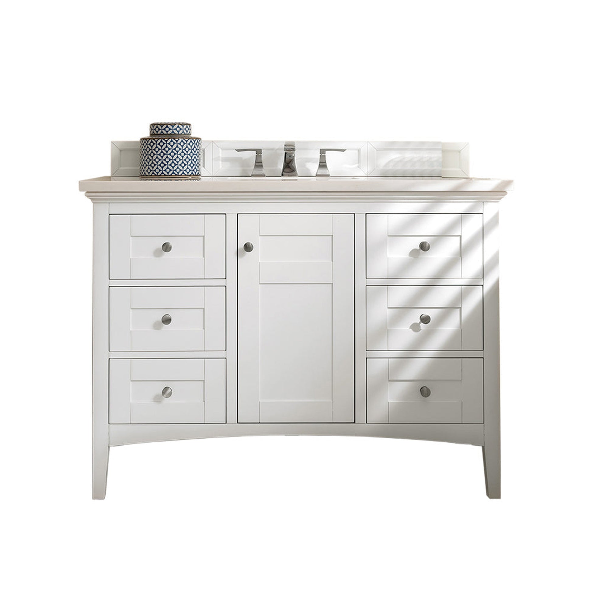 James Martin Vanities Palisades 48" Bright White Single Vanity With 3cm White Zeus Quartz Top