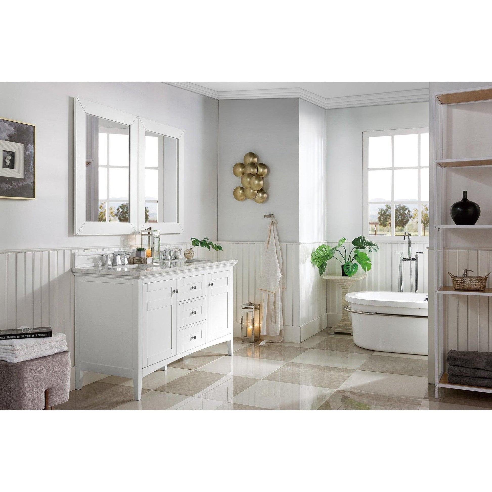 James Martin Vanities Palisades 60" Bright White Double Vanity With 3cm Arctic Fall Solid Surface Top
