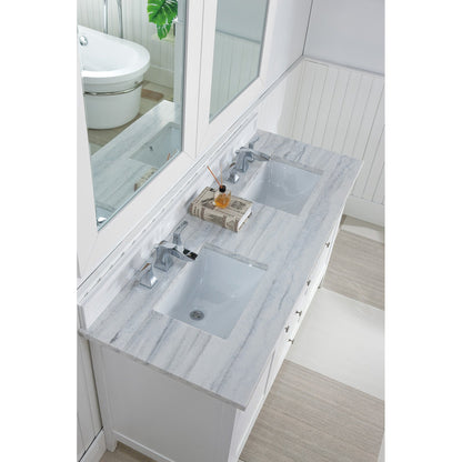 James Martin Vanities Palisades 60" Bright White Double Vanity With 3cm Arctic Fall Solid Surface Top