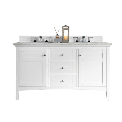 James Martin Vanities Palisades 60" Bright White Double Vanity With 3cm Arctic Fall Solid Surface Top