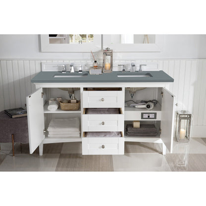 James Martin Vanities Palisades 60" Bright White Double Vanity With 3cm Cala Blue Quartz Top