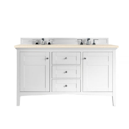 James Martin Vanities Palisades 60" Bright White Double Vanity With 3cm Eternal Marfil Quartz Top