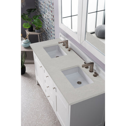 James Martin Vanities Palisades 60" Bright White Double Vanity With 3cm Eternal Serena Quartz Top