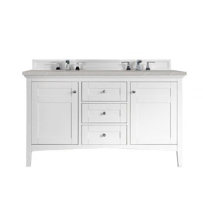 James Martin Vanities Palisades 60" Bright White Double Vanity With 3cm Eternal Serena Quartz Top