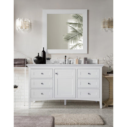 James Martin Vanities Palisades 60" Bright White Single Vanity With 3cm Arctic Fall Solid Surface Top