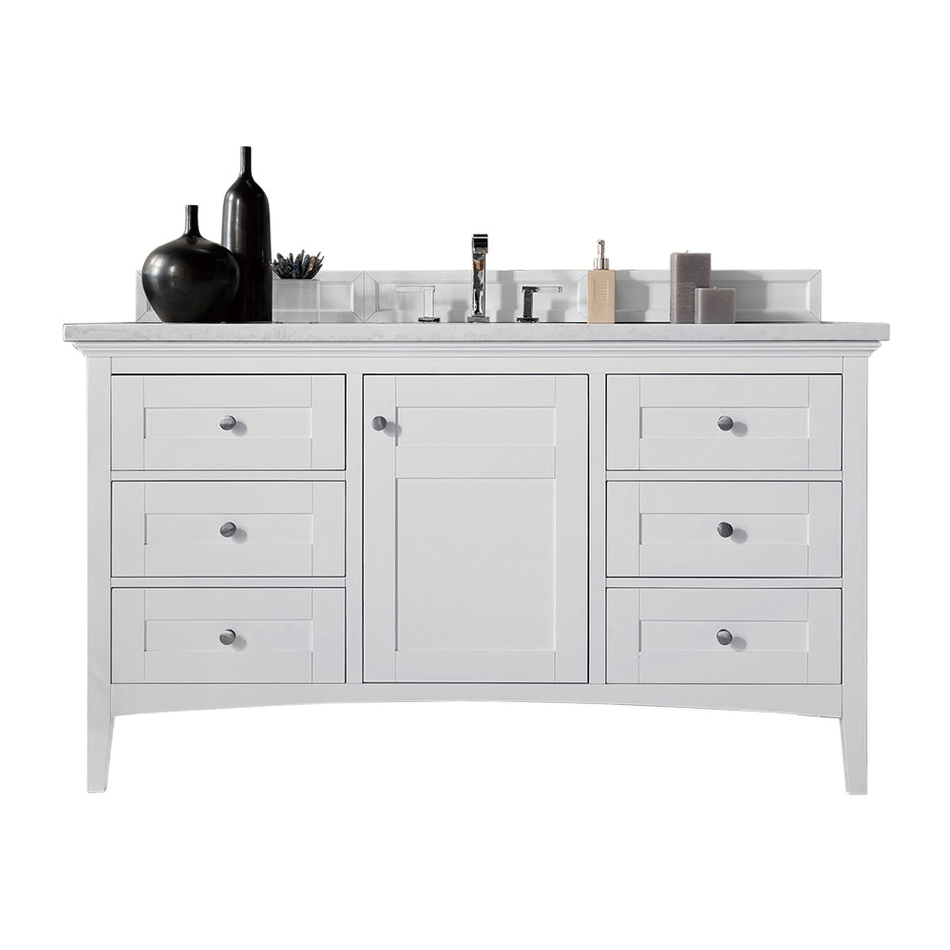 James Martin Vanities Palisades 60" Bright White Single Vanity With 3cm Arctic Fall Solid Surface Top