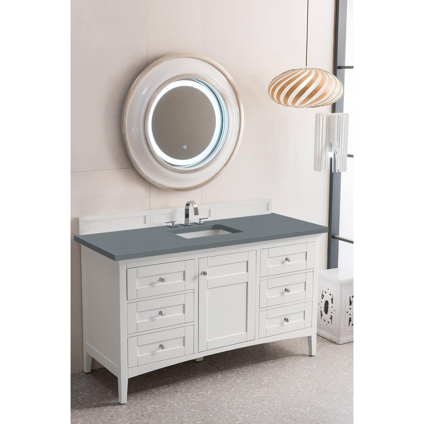 James Martin Vanities Palisades 60" Bright White Single Vanity With 3cm Cala Blue Quartz Top