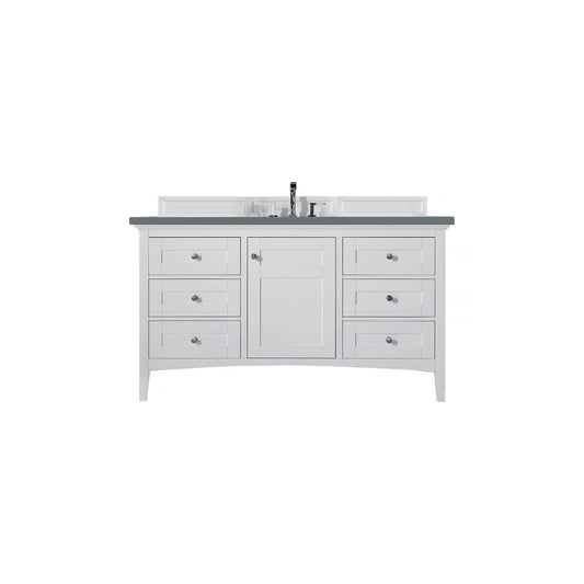 James Martin Vanities Palisades 60" Bright White Single Vanity With 3cm Cala Blue Quartz Top